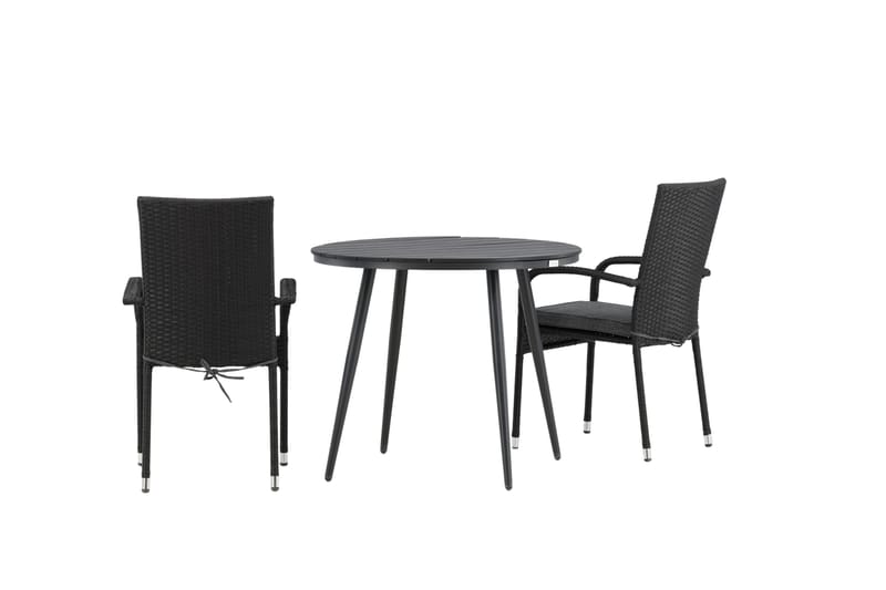 Break Cafégrupp Rund 90 cm + 2 Anna Matstol - Svart - Utemöbler - Balkong - Balkongmöbler - Balkonggrupper