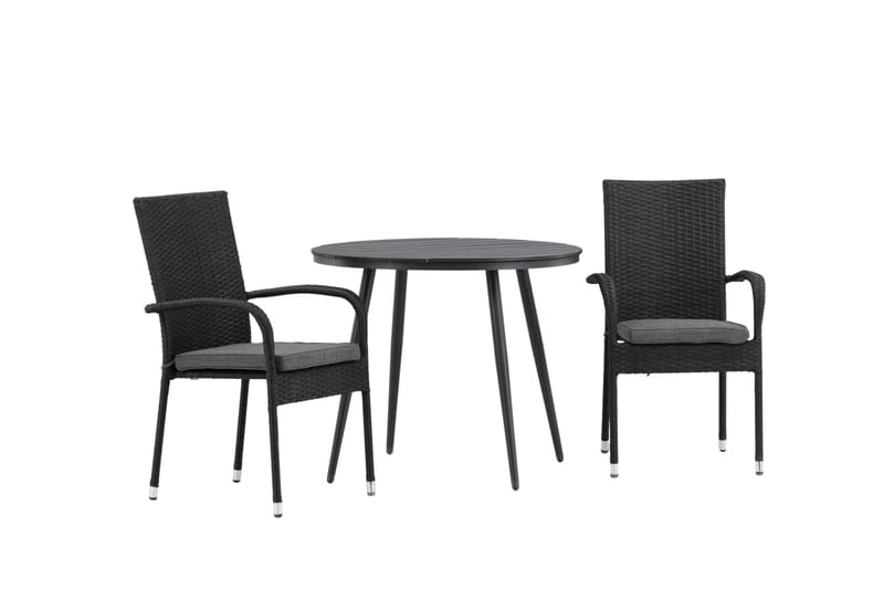 Break Cafégrupp Rund 90 cm + 2 Anna Matstol - Svart - Utemöbler - Balkong - Balkongmöbler - Balkonggrupper