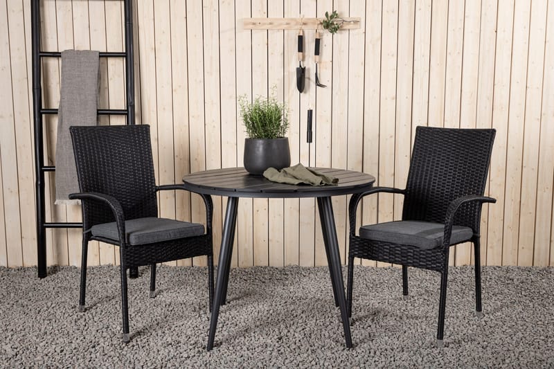 Break Cafégrupp Rund 90 cm + 2 Anna Matstol - Svart - Utemöbler - Balkong - Balkongmöbler - Balkonggrupper