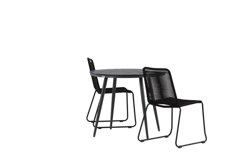 Break Cafégrupp Rund 90 cm + 2 Lindos Stapelbar Stol - Svart - Utemöbler - Balkong - Balkongmöbler - Balkonggrupper