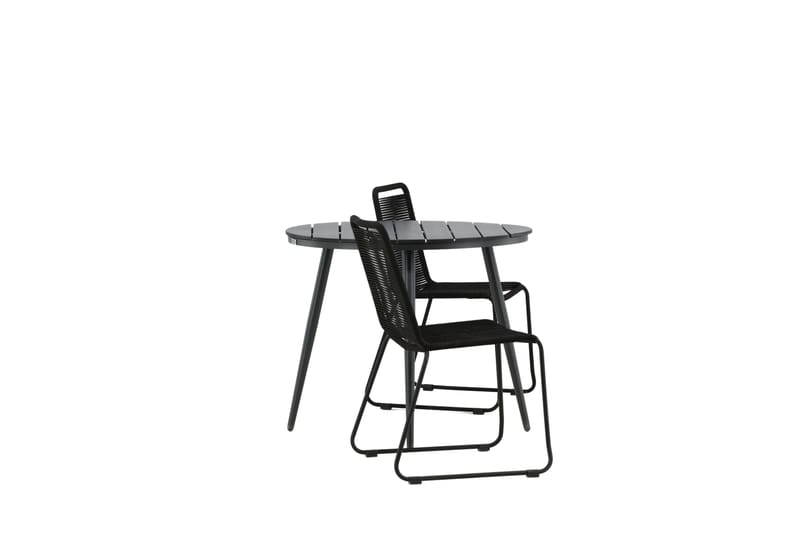 Break Cafégrupp Rund 90 cm + 2 Lindos Stapelbar Stol - Svart - Utemöbler - Balkong - Balkongmöbler - Balkonggrupper