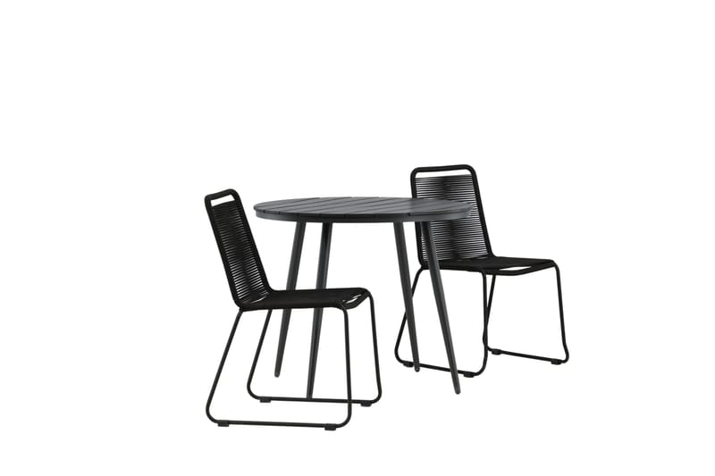 Break Cafégrupp Rund 90 cm + 2 Lindos Stapelbar Stol - Svart - Utemöbler - Balkong - Balkongmöbler - Balkonggrupper