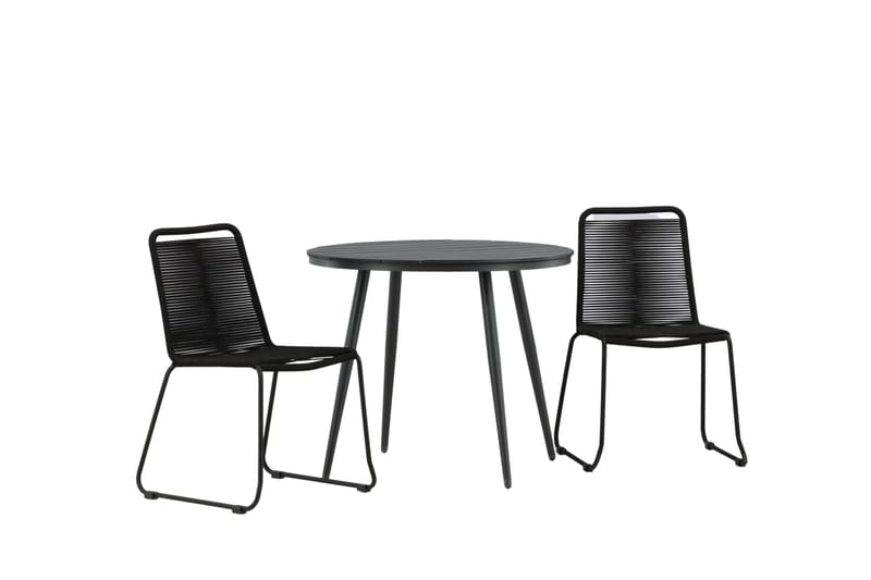 Break Cafégrupp Rund 90 cm + 2 Lindos Stapelbar Stol - Svart - Utemöbler - Balkong - Balkongmöbler - Balkonggrupper