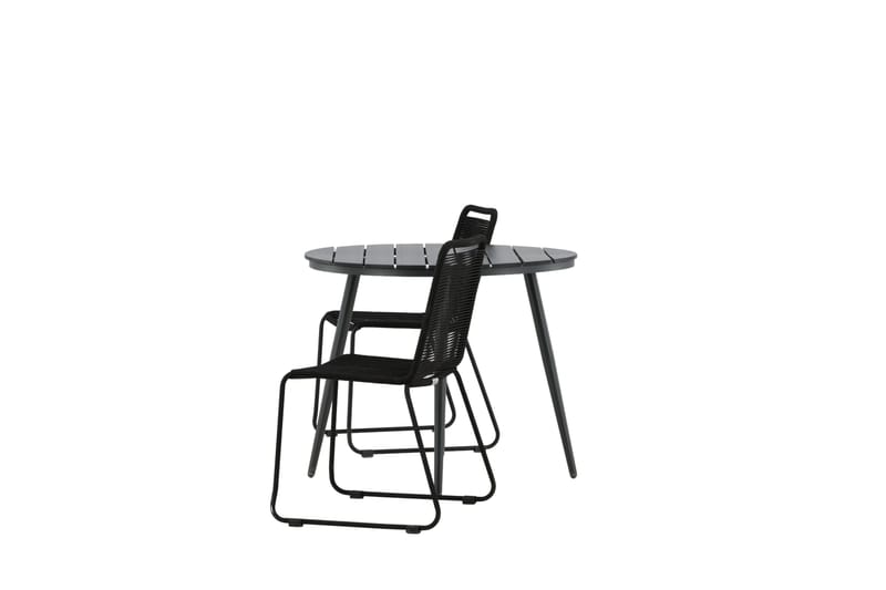 Break Cafégrupp Rund 90 cm + 2 Lindos Stapelbar Stol - Svart - Utemöbler - Balkong - Balkongmöbler - Balkonggrupper