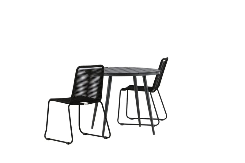 Break Cafégrupp Rund 90 cm + 2 Lindos Stapelbar Stol - Svart - Utemöbler - Balkong - Balkongmöbler - Balkonggrupper