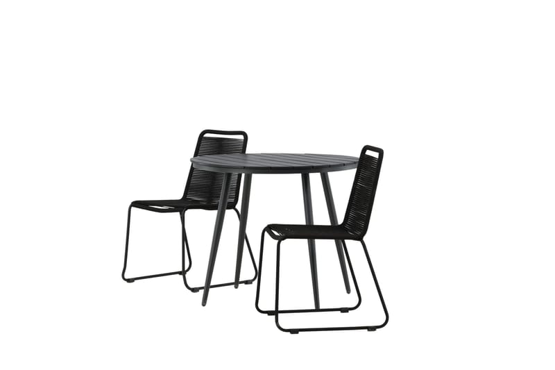 Break Cafégrupp Rund 90 cm + 2 Lindos Stapelbar Stol - Svart - Utemöbler - Balkong - Balkongmöbler - Balkonggrupper