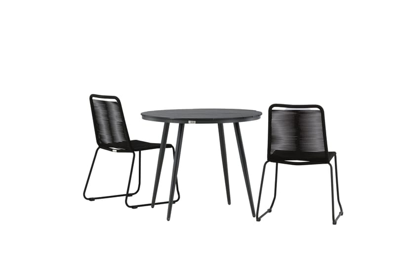 Break Cafégrupp Rund 90 cm + 2 Lindos Stapelbar Stol - Svart - Utemöbler - Balkong - Balkongmöbler - Balkonggrupper