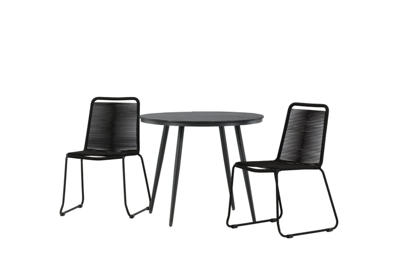 Break Cafégrupp Rund 90 cm + 2 Lindos Stapelbar Stol - Svart - Utemöbler - Balkong - Balkongmöbler - Balkonggrupper