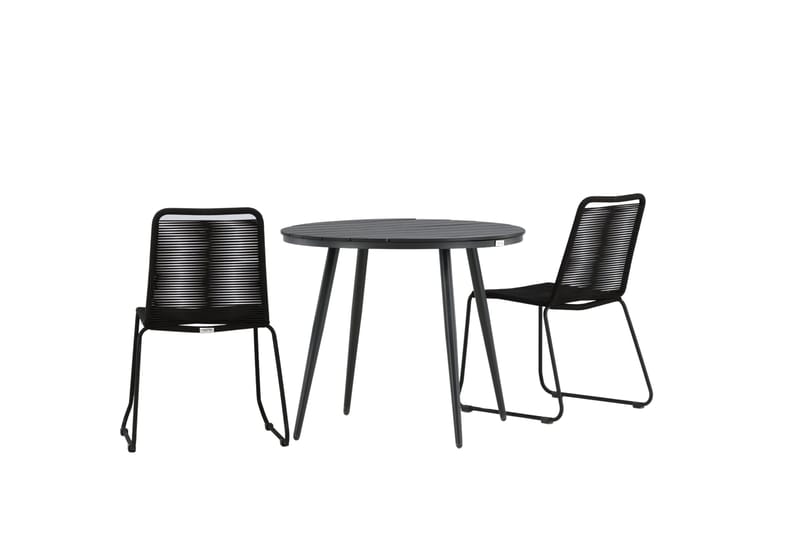 Break Cafégrupp Rund 90 cm + 2 Lindos Stapelbar Stol - Svart - Utemöbler - Balkong - Balkongmöbler - Balkonggrupper