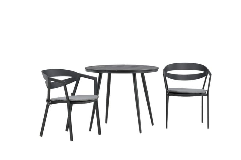 Break Cafégrupp Rund 90 cm + 2 Slit Matstol - Svart - Utemöbler - Balkong - Balkongmöbler - Balkonggrupper
