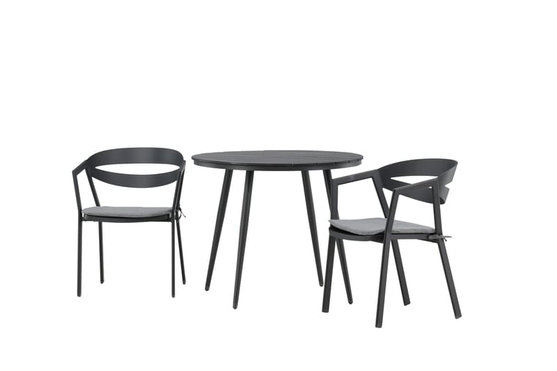 Break Cafégrupp Rund 90 cm + 2 Slit Matstol - Svart - Utemöbler - Balkong - Balkongmöbler - Balkonggrupper