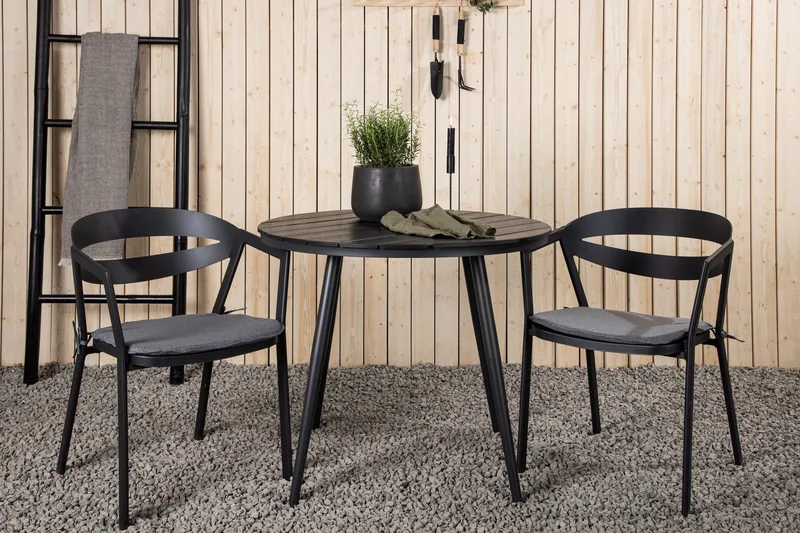Break Cafégrupp Rund 90 cm + 2 Slit Matstol - Svart - Utemöbler - Balkong - Balkongmöbler - Balkonggrupper