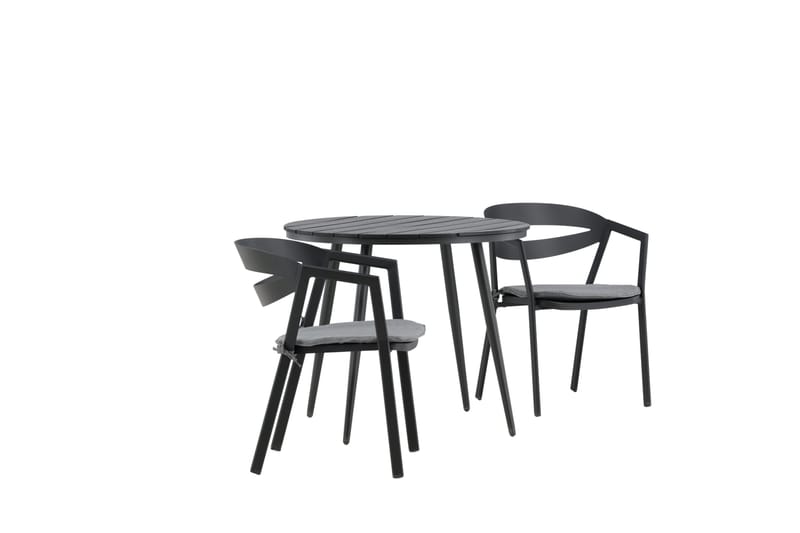 Break Cafégrupp Rund 90 cm + 2 Slit Matstol - Svart - Utemöbler - Balkong - Balkongmöbler - Balkonggrupper