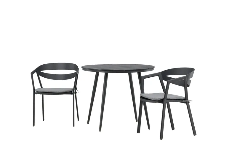 Break Cafégrupp Rund 90 cm + 2 Slit Matstol - Svart - Utemöbler - Balkong - Balkongmöbler - Balkonggrupper