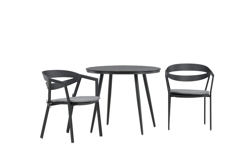 Break Cafégrupp Rund 90 cm + 2 Slit Matstol - Svart - Utemöbler - Balkong - Balkongmöbler - Balkonggrupper