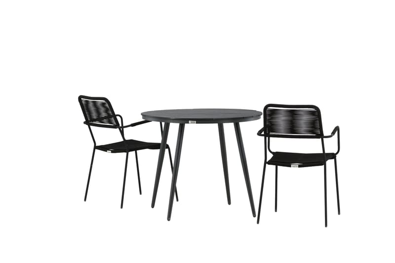 Break Caféset Rund Ø90 cm + 2 Lindos Karmstol - Svart - Utemöbler - Balkong - Balkongmöbler - Balkonggrupper