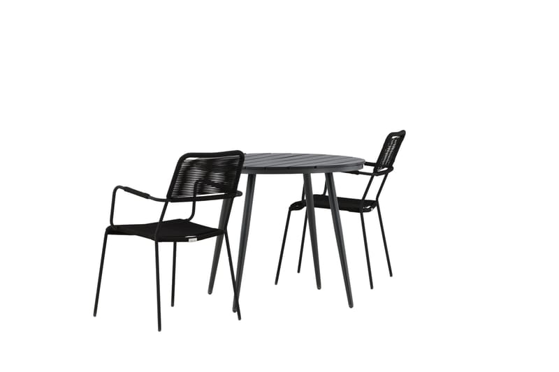 Break Caféset Rund Ø90 cm + 2 Lindos Karmstol - Svart - Utemöbler - Balkong - Balkongmöbler - Balkonggrupper
