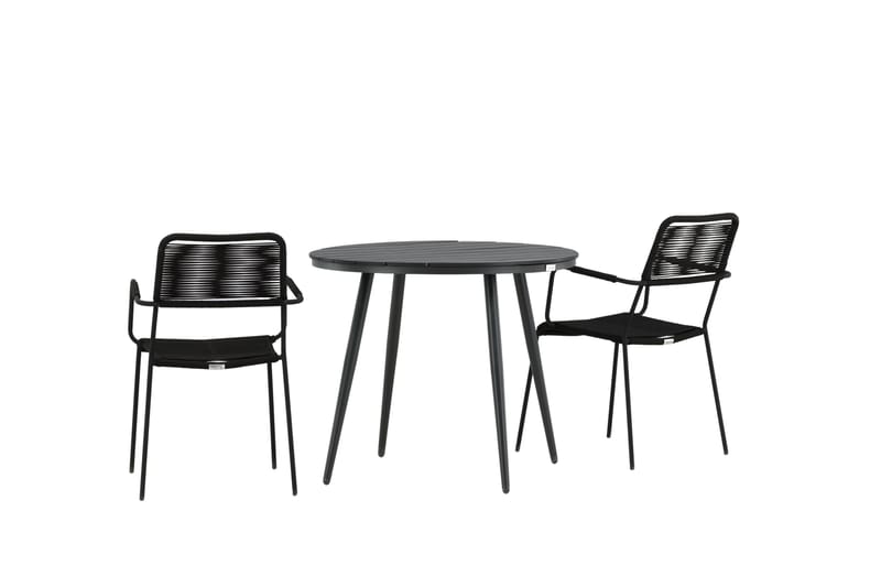 Break Caféset Rund Ø90 cm + 2 Lindos Karmstol - Svart - Utemöbler - Balkong - Balkongmöbler - Balkonggrupper