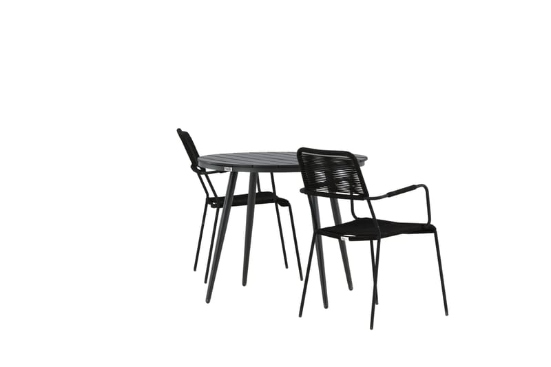 Break Caféset Rund Ø90 cm + 2 Lindos Karmstol - Svart - Utemöbler - Balkong - Balkongmöbler - Balkonggrupper