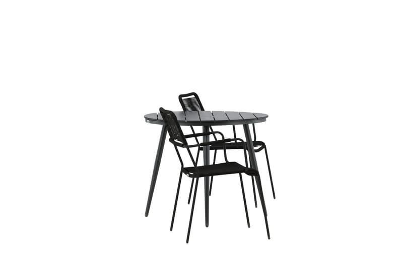 Break Caféset Rund Ø90 cm + 2 Lindos Karmstol - Svart - Utemöbler - Balkong - Balkongmöbler - Balkonggrupper