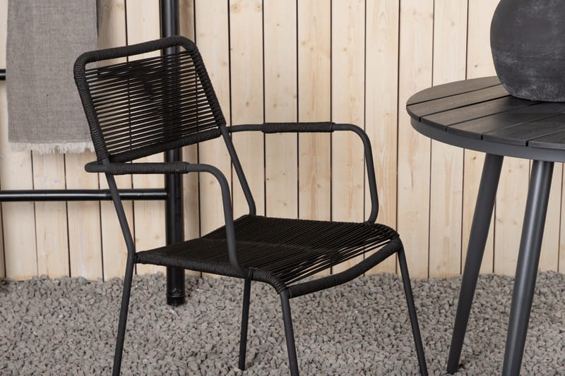 Break Caféset Rund Ø90 cm + 2 Lindos Karmstol - Svart - Utemöbler - Balkong - Balkongmöbler - Balkonggrupper