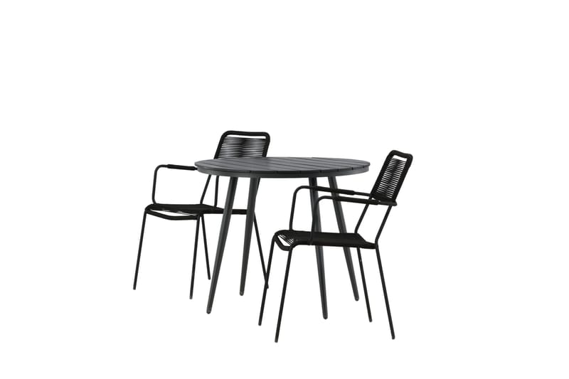 Break Caféset Rund Ø90 cm + 2 Lindos Karmstol - Svart - Utemöbler - Balkong - Balkongmöbler - Balkonggrupper