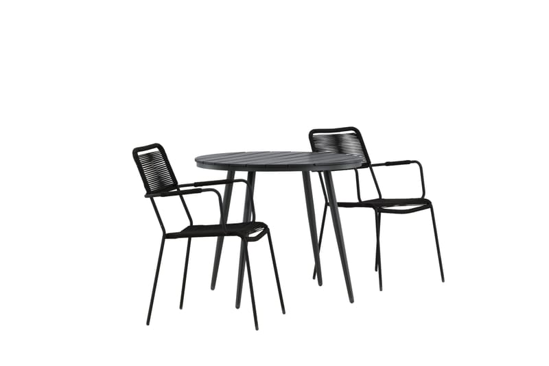 Break Caféset Rund Ø90 cm + 2 Lindos Karmstol - Svart - Utemöbler - Balkong - Balkongmöbler - Balkonggrupper