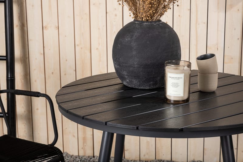 Break Caféset Rund Ø90 cm + 2 Lindos Karmstol - Svart - Utemöbler - Balkong - Balkongmöbler - Balkonggrupper