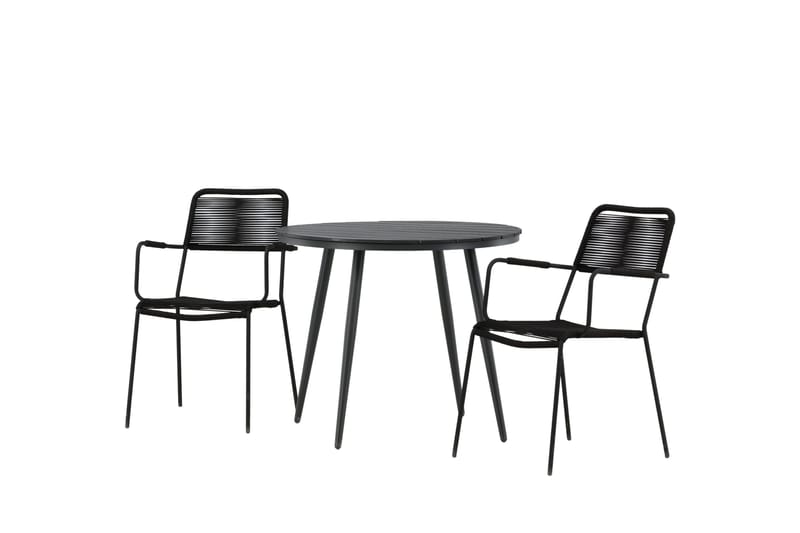 Break Caféset Rund Ø90 cm + 2 Lindos Karmstol - Svart - Utemöbler - Balkong - Balkongmöbler - Balkonggrupper