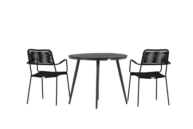 Break Caféset Rund Ø90 cm + 2 Lindos Karmstol - Svart - Utemöbler - Balkong - Balkongmöbler - Balkonggrupper