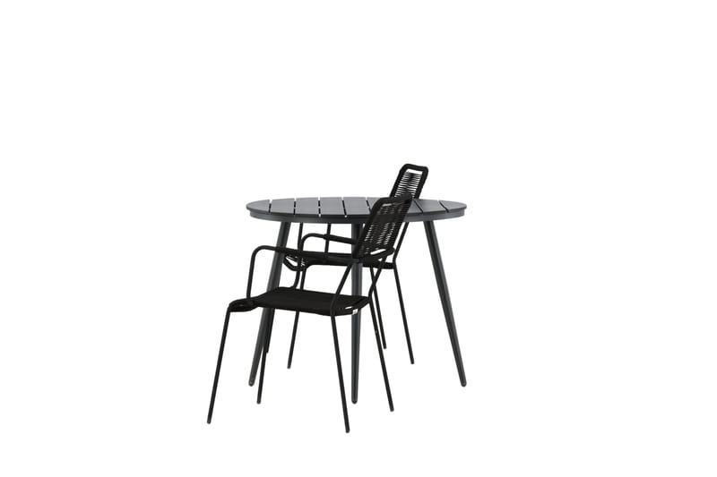 Break Caféset Rund Ø90 cm + 2 Lindos Karmstol - Svart - Utemöbler - Balkong - Balkongmöbler - Balkonggrupper