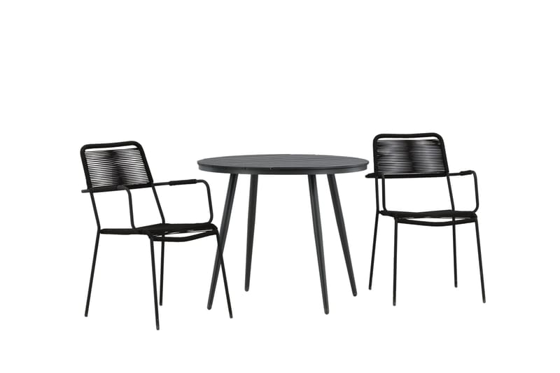 Break Caféset Rund Ø90 cm + 2 Lindos Karmstol - Svart - Utemöbler - Balkong - Balkongmöbler - Balkonggrupper