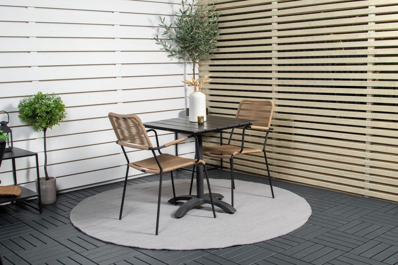 Colorado Caféset 70 cm + 2 Lindos Utefåtöljer - Svart - Utemöbler - Balkong - Balkongmöbler - Balkonggrupper
