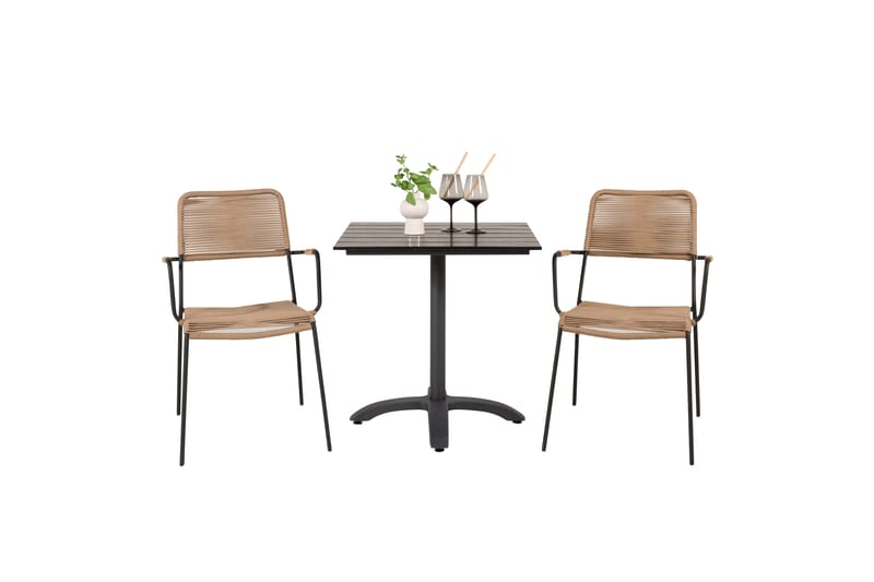 Colorado Caféset 70 cm + 2 Lindos Utefåtöljer - Svart - Utemöbler - Balkong - Balkongmöbler - Balkonggrupper
