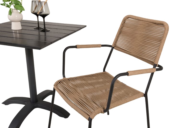 Colorado Caféset 70 cm + 2 Lindos Utefåtöljer - Svart - Utemöbler - Balkong - Balkongmöbler - Balkonggrupper