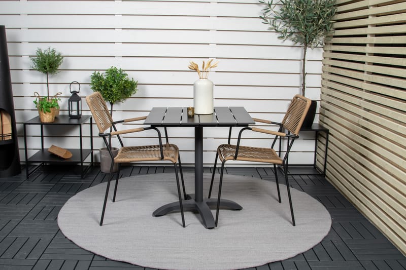 Colorado Caféset 70 cm + 2 Lindos Utefåtöljer - Svart - Utemöbler - Balkong - Balkongmöbler - Balkonggrupper