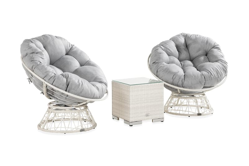Cozy Caféset + 2 COZY Fåtöljer Vit/Konstrotting - Utemöbler - Utegrupp - Caféset