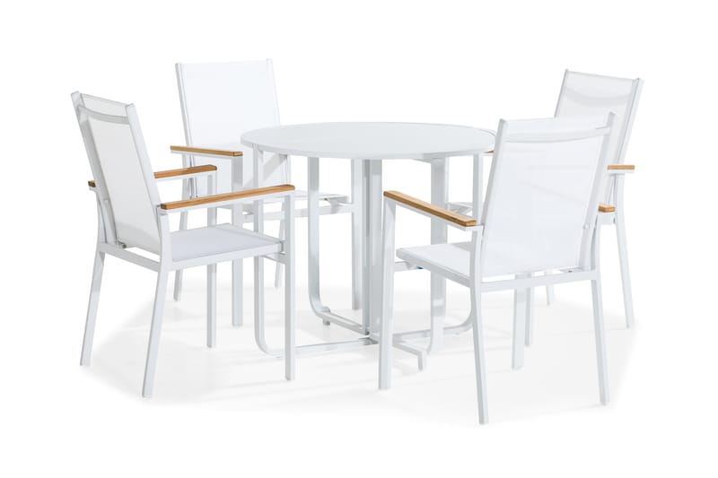 FLIPPY Cafébord 90 Runt Vit + 4 LAS VEGAS Stol Teak