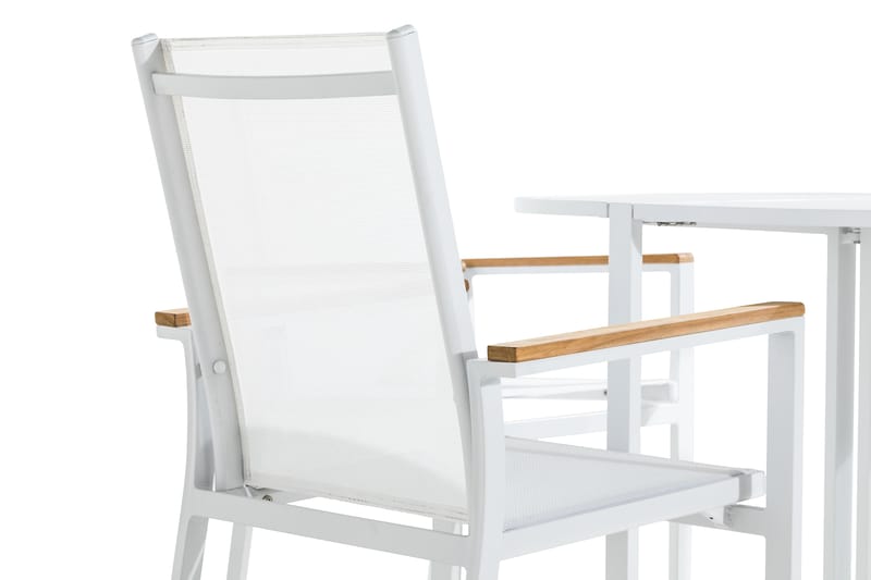 FLIPPY Cafébord 90 Runt Vit + 4 LAS VEGAS Stol Teak - Utemöbler - Balkong - Balkongmöbler - Balkonggrupper