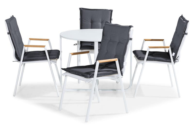 FLIPPY Cafébord 90 Runt Vit+4 LAS VEGAS Stol Teak Dyna Grå - Utemöbler - Utegrupp - Caféset