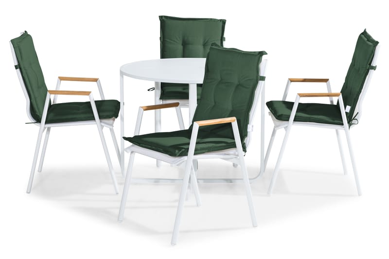 FLIPPY Cafébord 90 Runt Vit+4 LAS VEGAS Stol Teak Dyna Grön - Utemöbler - Utegrupp - Caféset
