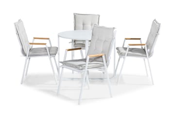 FLIPPY Cafébord 90 Runt Vit+4 LAS VEGAS Stol Teak Dyna Vit