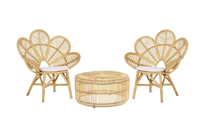 Limni Balkongset 140 cm + 2 Lorentine Utefåtöljer, Trä/Natur