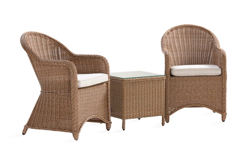 Marcus Caféset med 2 Light Fåtöljer m Dyna - Natur - Utemöbler - Balkong - Balkongmöbler - Balkonggrupper