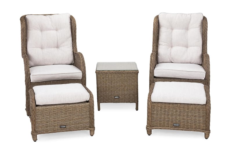 MARCUS Caféset med 2 Öronlappsfåtölj med Fotpall Dyna Natur - Utemöbler - Balkong - Balkongmöbler - Balkonggrupper