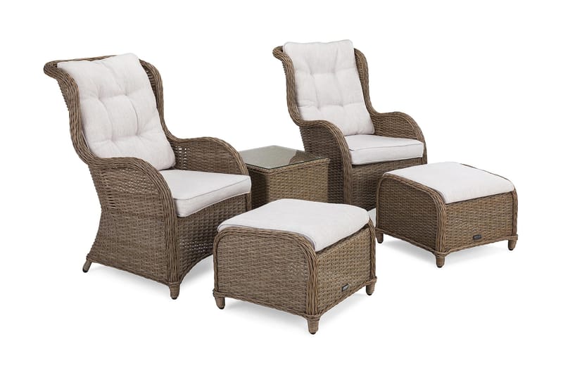 MARCUS Caféset med 2 Öronlappsfåtölj med Fotpall Dyna Natur