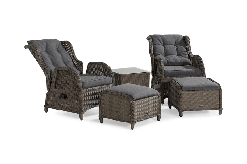 Marcus Caféset med 2 Reclinerfåtöljer Utomhus m Dyna - Grå - Utemöbler - Balkong - Balkongmöbler - Balkonggrupper