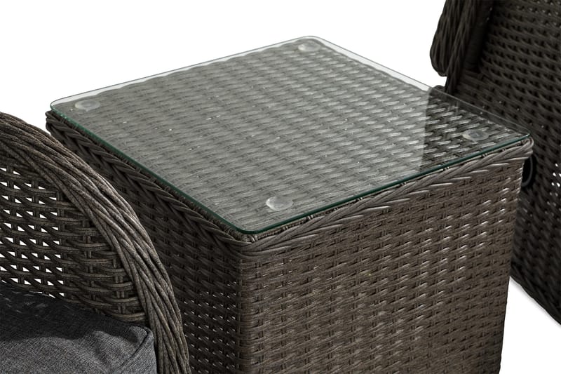 Marcus Caféset med 2 Reclinerfåtöljer Utomhus m Dyna - Grå - Utemöbler - Balkong - Balkongmöbler - Balkonggrupper