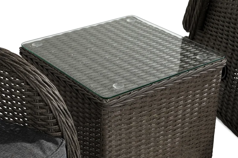 Marcus Caféset med 2 Reclinerfåtöljer Utomhus m Dyna - Grå - Utemöbler - Balkong - Balkongmöbler - Balkonggrupper