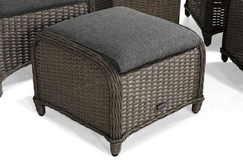 Marcus Caféset med 2 Reclinerfåtöljer Utomhus m Dyna - Grå - Utemöbler - Balkong - Balkongmöbler - Balkonggrupper